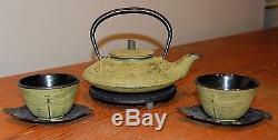 JAPAN Teavana DRAGONFLY Cast Iron GREEN Teapot Set Pot, 2 Cups, 2 Cup Coasters