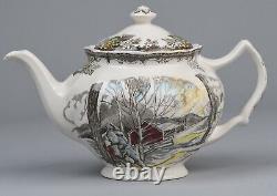 JOHNSON BROTHERS FRIENDLY VILLAGE Teapot, Lidded Sugar Bowl, Creamers, Mugs