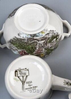 JOHNSON BROTHERS FRIENDLY VILLAGE Teapot, Lidded Sugar Bowl, Creamers, Mugs