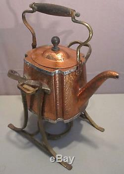 JOS. HEINRICHS Hammered Copper/Sterling Silver Tea Pot & Stand ExC SHIPS FREE