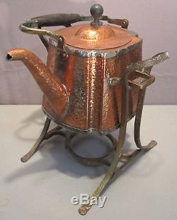 JOS. HEINRICHS Hammered Copper/Sterling Silver Tea Pot & Stand ExC SHIPS FREE