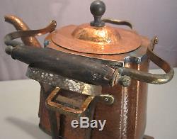 JOS. HEINRICHS Hammered Copper/Sterling Silver Tea Pot & Stand ExC SHIPS FREE
