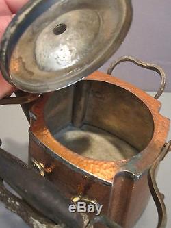 JOS. HEINRICHS Hammered Copper/Sterling Silver Tea Pot & Stand ExC SHIPS FREE