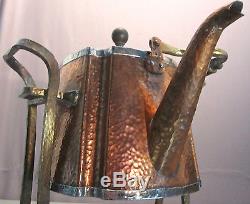 JOS. HEINRICHS Hammered Copper/Sterling Silver Tea Pot & Stand ExC SHIPS FREE