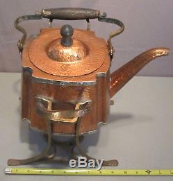 JOS. HEINRICHS Hammered Copper/Sterling Silver Tea Pot & Stand ExC SHIPS FREE