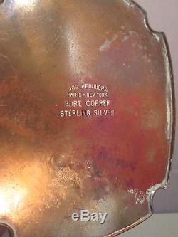 JOS. HEINRICHS Hammered Copper/Sterling Silver Tea Pot & Stand ExC SHIPS FREE