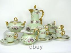J. P. L. France Jean Pouyat Limoges Green / gold gilt tea set