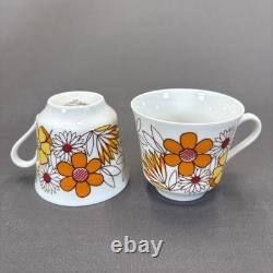 Jahre Bareuther Waldsassen Tea Pot Set Demitasse Cups 15 Pieces Orange Flower