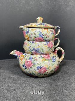 James Kent Rosalynde Chintz Stacking Tea Set Tea For One Teapot Sugar Creamer