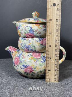 James Kent Rosalynde Chintz Stacking Tea Set Tea For One Teapot Sugar Creamer