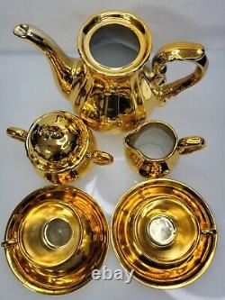 Japan Gold Gilded Teapot Porcelain saucer creamer Ceramic vtg cup music box