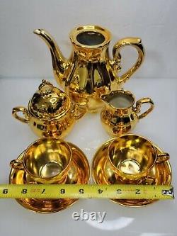 Japan Gold Gilded Teapot Porcelain saucer creamer Ceramic vtg cup music box