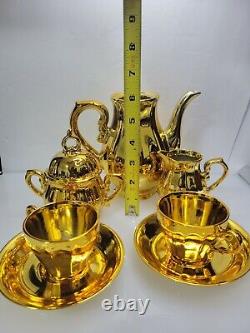 Japan Gold Gilded Teapot Porcelain saucer creamer Ceramic vtg cup music box