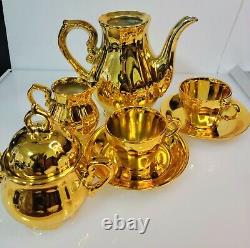 Japan Gold Gilded Teapot Porcelain saucer creamer Ceramic vtg cup music box