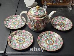 Japanese Famille Rose Medallion Porcelain Tea Pot And Saucers Set Hong Kong