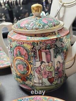 Japanese Famille Rose Medallion Porcelain Tea Pot And Saucers Set Hong Kong