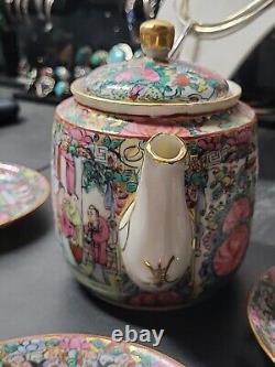 Japanese Famille Rose Medallion Porcelain Tea Pot And Saucers Set Hong Kong