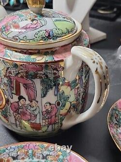 Japanese Famille Rose Medallion Porcelain Tea Pot And Saucers Set Hong Kong