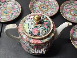 Japanese Famille Rose Medallion Porcelain Tea Pot And Saucers Set Hong Kong