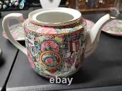 Japanese Famille Rose Medallion Porcelain Tea Pot And Saucers Set Hong Kong