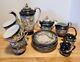 Japanese Hand Painted Dragonware Tea Set Demitasse Moriage Black/gold/blue 16 Pc