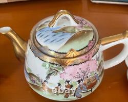 Japanese Kutani Tea Set 16 pieces -Tea Pot, creamer & sugar & 5 Lunch Sets