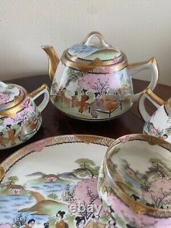 Japanese Kutani Tea Set 16 pieces -Tea Pot, creamer & sugar & 5 Lunch Sets