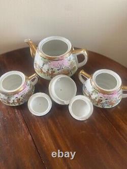 Japanese Kutani Tea Set 16 pieces -Tea Pot, creamer & sugar & 5 Lunch Sets