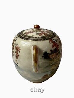 Japanese Satsuma Tea Pot Set Hand Painted Vintage 6 Piece Lot Set Great Japan