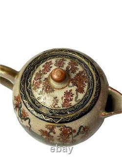 Japanese Satsuma Tea Pot Set Hand Painted Vintage 6 Piece Lot Set Great Japan