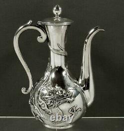 Japanese Sterling Dragon Tea Set c1890 BISANSHA