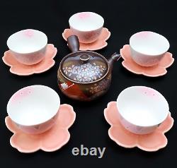 Japanese Tea Utensil Set Cherry Blossom Tea Pot & Cups & Plates Serves 5 Pink