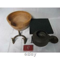 Japanese antique Chagama Tea Pot Easy burning furnace Gotoku set plate