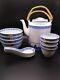 Jing De Zhen Rice Eye Pattern Tea Pot &cups Set With Soup Bowls &spoons 13 Piece