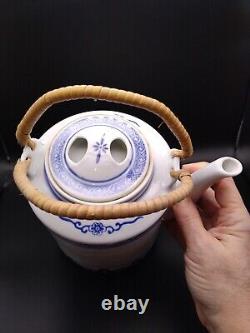 Jing De Zhen Rice Eye Pattern Tea Pot &Cups Set With Soup Bowls &Spoons 13 Piece