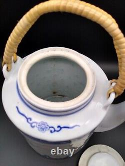 Jing De Zhen Rice Eye Pattern Tea Pot &Cups Set With Soup Bowls &Spoons 13 Piece