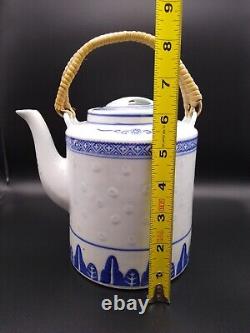 Jing De Zhen Rice Eye Pattern Tea Pot &Cups Set With Soup Bowls &Spoons 13 Piece