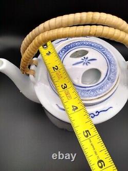Jing De Zhen Rice Eye Pattern Tea Pot &Cups Set With Soup Bowls &Spoons 13 Piece