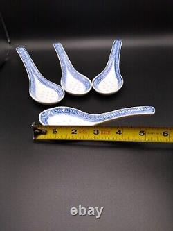 Jing De Zhen Rice Eye Pattern Tea Pot &Cups Set With Soup Bowls &Spoons 13 Piece