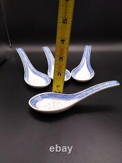 Jing De Zhen Rice Eye Pattern Tea Pot &Cups Set With Soup Bowls &Spoons 13 Piece