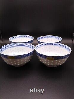 Jing De Zhen Rice Eye Pattern Tea Pot &Cups Set With Soup Bowls &Spoons 13 Piece