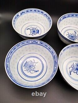 Jing De Zhen Rice Eye Pattern Tea Pot &Cups Set With Soup Bowls &Spoons 13 Piece