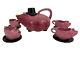 John Groth Pink Pig With Top Hat Teapot 4 Cups Saucer Set Art Pottery Signed
