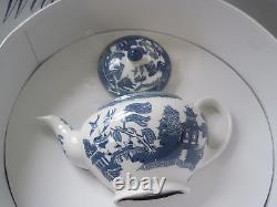 Johnson Bros Willow Blue 13 Pc Tea Set Teapot Cream Sugar Cups Saucers New Mint