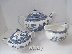 Johnson Bros Willow Blue 13 Pc Tea Set Teapot Cream Sugar Cups Saucers New Mint