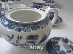 Johnson Bros Willow Blue 13 Pc Tea Set Teapot Cream Sugar Cups Saucers New Mint