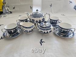 Johnson Brothers Blue Willow Tea Pot Set For 4 1883 Green Stamp Immaculate