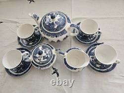 Johnson Brothers Blue Willow Tea Pot Set For 4 1883 Green Stamp Immaculate