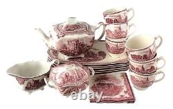 Johnson Brothers Old Britain Castles Pink Sandwich Trays Teapot Tea Set 15 Pcs