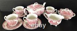 Johnson Brothers Old Britain Castles Pink Tea Set 11 Pieces Teapot Cup & Saucers